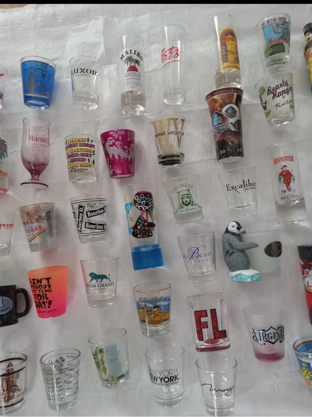 52 Souvenirs Shot Glasses, from USA to Overseas ,Coin, Trinkets, 3 bottles